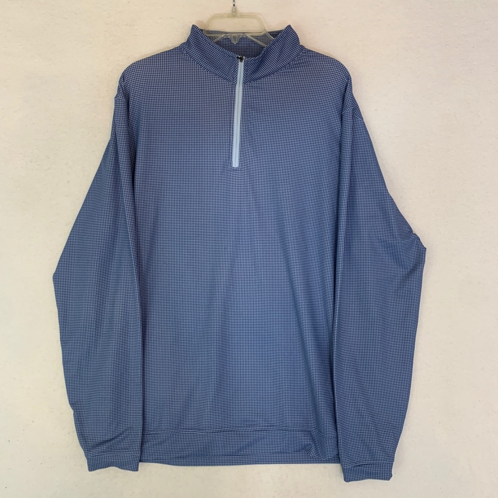 Peter Millar Perth Performance Sweater Men XL Blue Houndstooth 1/4 Zip Pullover - Picture 2 of 11